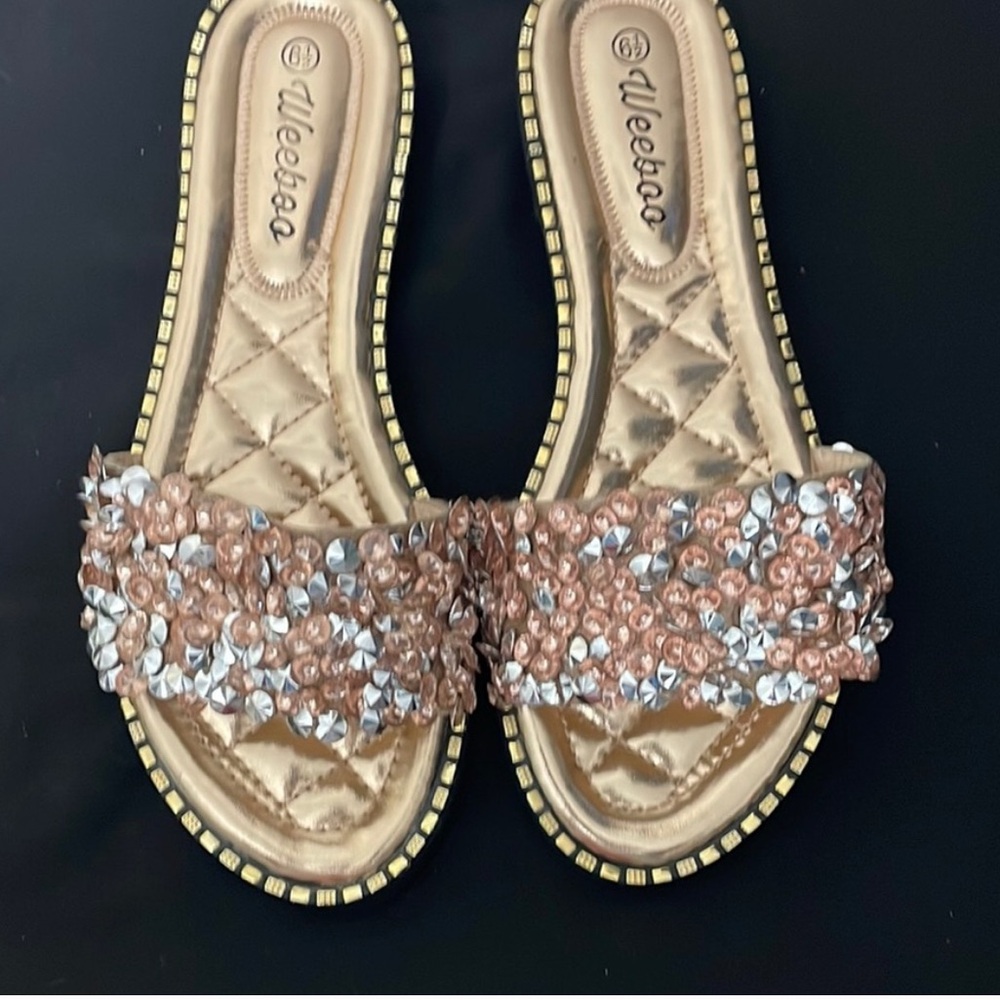 Women's Embellished Sandals - Gold and Silver & Black Sandals